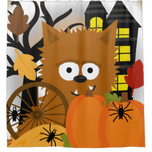 Halloween Werewolf Haunted House Spiders Pumpkin Shower Curtain