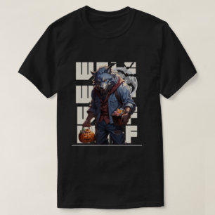Halloween werewolf holding pumpkin with candy T-Shirt