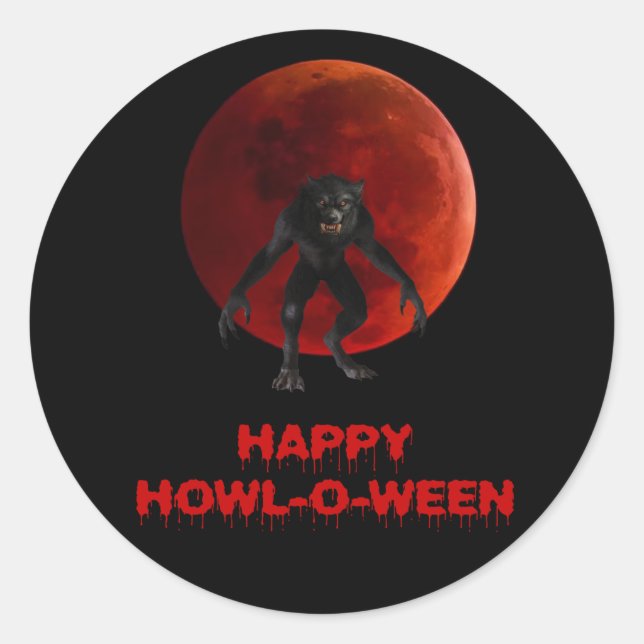 Halloween Werewolf Lycan Red Blood Moon Dripping Classic Round Sticker (Front)