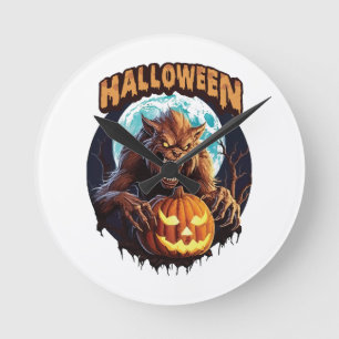 Halloween Werewolf Round Clock