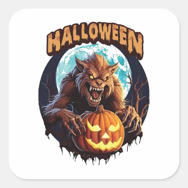 Halloween Werewolf Square Sticker (Front)