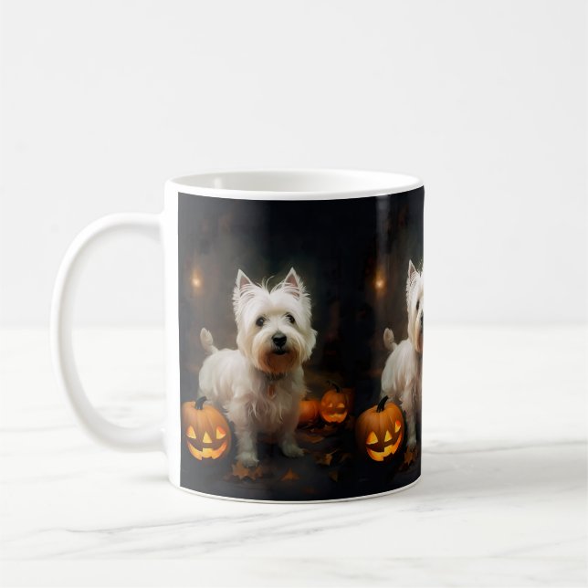 Halloween West Highland White Terrier Pumpkins Coffee Mug (Left)