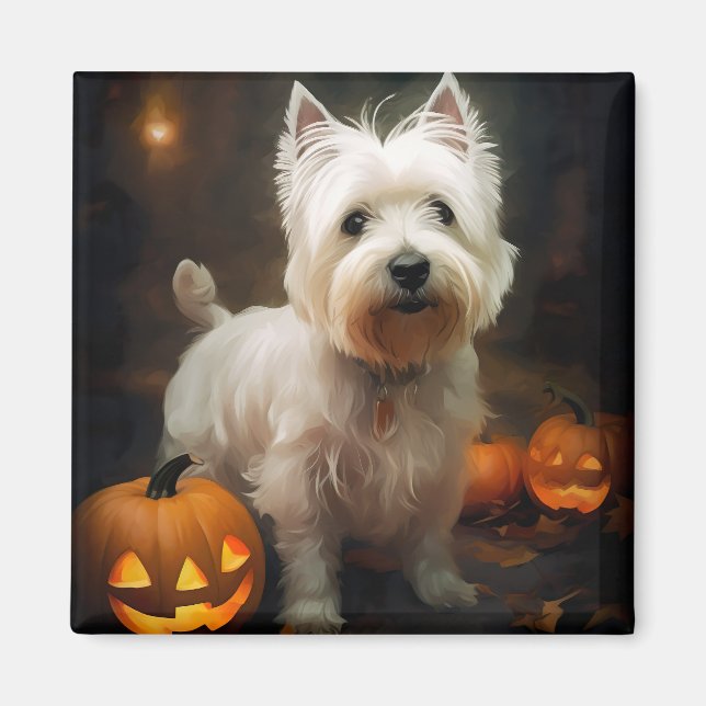 Halloween West Highland White Terrier Pumpkins Magnet (Front)