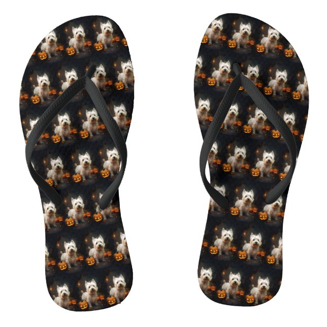 Halloween West Highland White Terrier Pumpkins Thongs (Footbed)