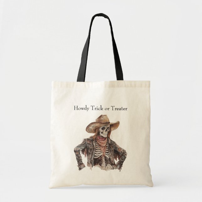 Halloween Western Brown Cowboy Ghost Pumpkin Tote Bag (Front)