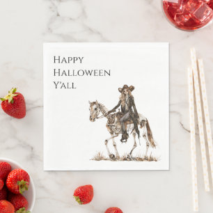 Halloween Western Cowgirl Skeleton Horse Napkin