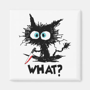 Halloween What- Funny Black Cat with Knife Long Sl Magnet