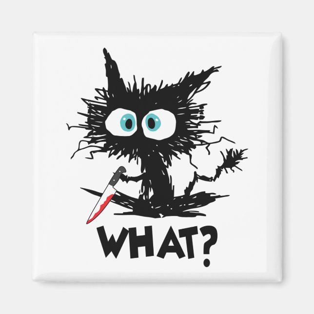 Halloween What- Funny Black Cat with Knife Long Sl Magnet (Front)