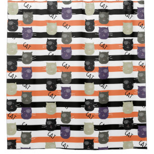 Halloween Whimiscal Cute Cartoon Cat with Spot Shower Curtain