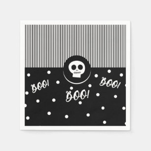Halloween Whimsical Boo Skull Black & White Party Napkin