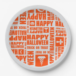 Halloween Whimsical Cool Typography Orange   Paper Plate