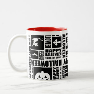 Halloween Whimsical Cool Typography Pattern Black Two-Tone Coffee Mug