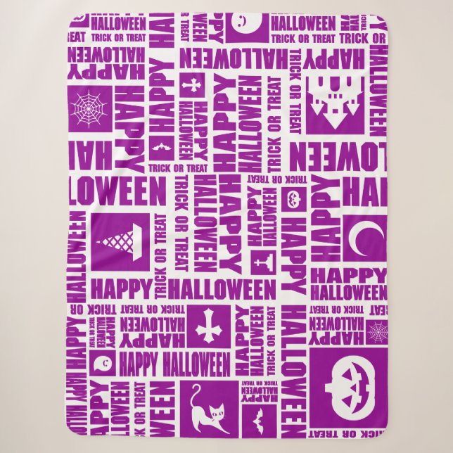 Halloween Whimsical Cool Typography Pattern Purple Sherpa Blanket (Front)