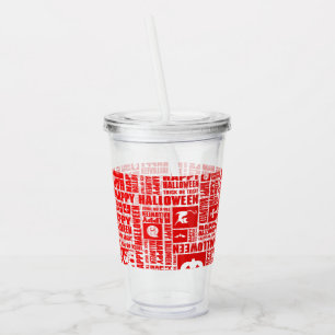 Halloween Whimsical Cool Typography Pattern Red Acrylic Tumbler