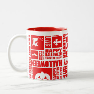 Halloween Whimsical Cool Typography Pattern Red Two-Tone Coffee Mug