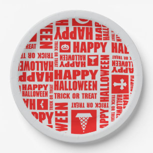 Halloween Whimsical Cool Typography Red  Paper Plate