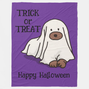 Halloween Whimsical Cute Ghost Dog Purple   Fleece Blanket