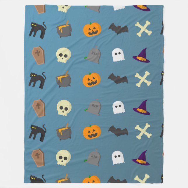 Halloween Whimsical Cute Pattern Bluegray    Fleece Blanket (Front)