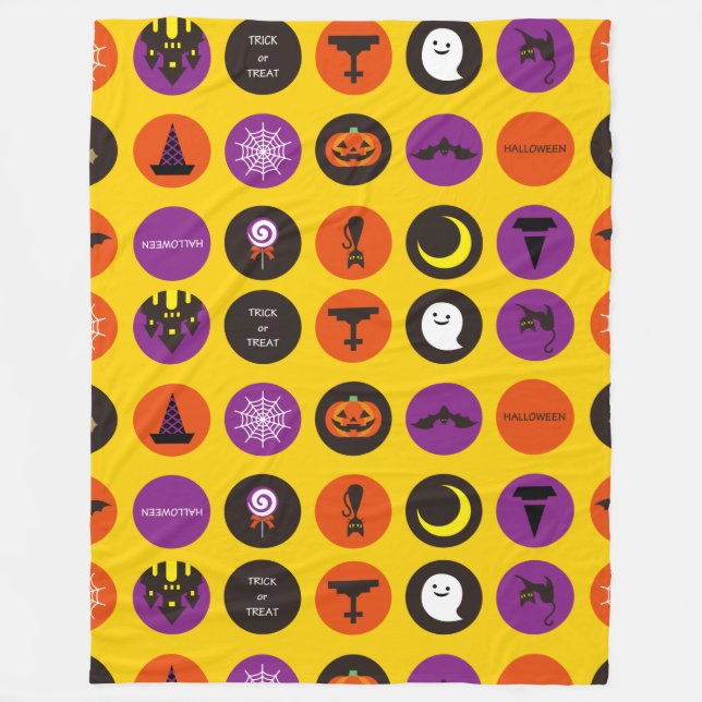 Halloween Whimsical Cute Pattern Yellow  Fleece Blanket (Front)