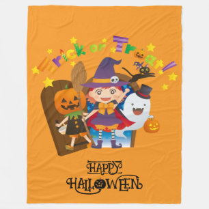 Halloween Whimsical Cute Witch Girl Fleece Blanket