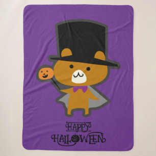 Halloween Whimsical Cute Wizard Bear Purple Sherpa Blanket