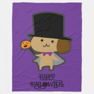 Halloween Whimsical Cute Wizard Dog Purple  Fleece Blanket
