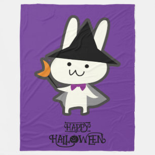 Halloween Whimsical Cute Wizard Rabbit Purple  Fleece Blanket