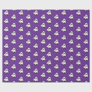 Halloween Whimsical Funny Dog Ghost Purple Wrapping Paper