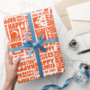 Halloween Whimsical Funny typography Orange Wrapping Paper