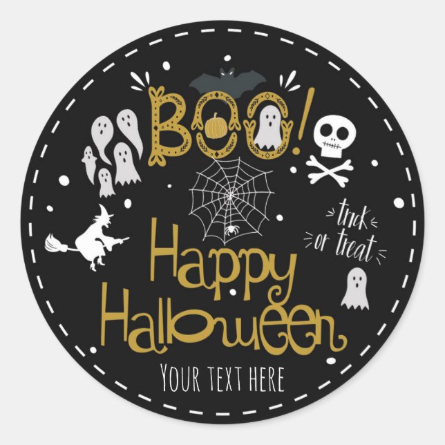 Halloween Whimsical Hand Drawn Costume Party Classic Round Sticker (Front)