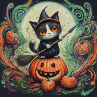 Halloween whimsical witch cat and pumpkin Hallowee Napkin