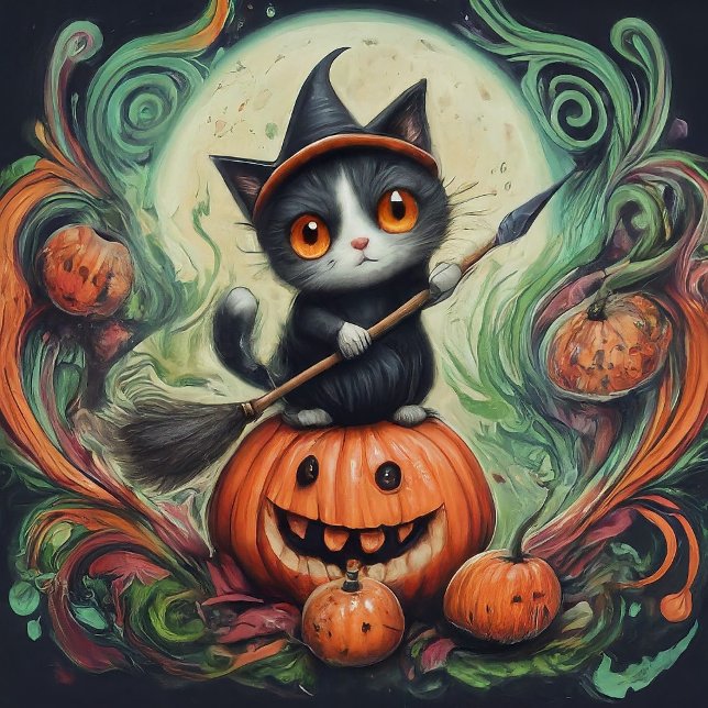 Halloween whimsical witch cat and pumpkin Hallowee Napkin (Creator Uploaded)