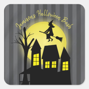 Halloween Whimsical Witch Haunted House Cute Square Sticker