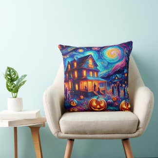 Halloween Whimsy: A Starry Night Tribute Cushion