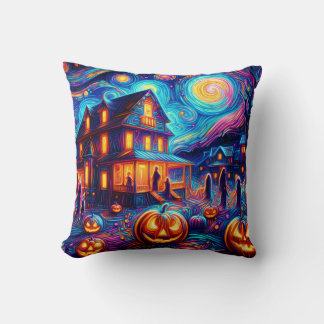 Halloween Whimsy: A Starry Night Tribute Cushion
