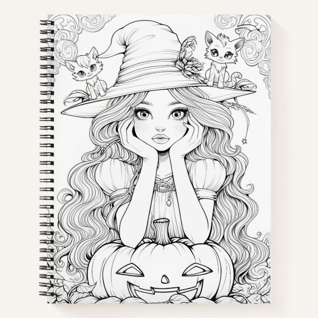 Halloween Whimsy: Pumpkin Cats on Hat  Notebook (Front)