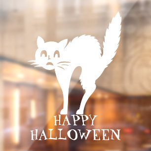 Halloween white black cat custom text decorations