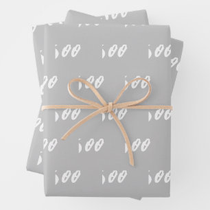 Halloween white grey boo text pattern wrapping paper sheet