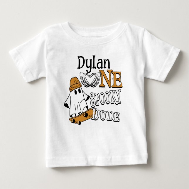 Halloween White One Spooky Dude 1st Birthday Baby T-Shirt (Front)