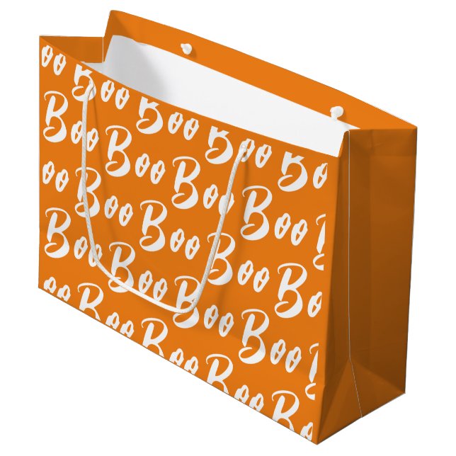 Halloween white orange boo text pattern large gift bag (Front Angled)