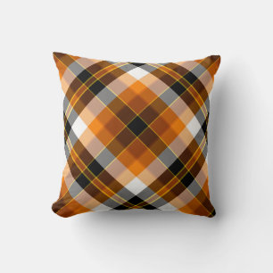 Halloween White, Orange, Yellow & Black Plaid Cushion