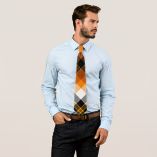 Halloween White, Orange, Yellow & Black Plaid Tie