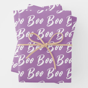 Halloween white purple lavender boo text pattern wrapping paper sheet