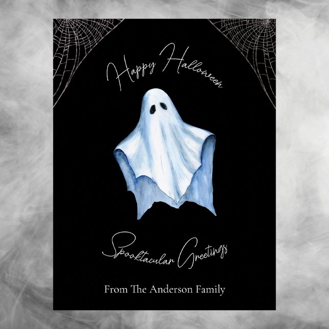 Halloween White Sheet Ghost & Cobwebs Gothic Black Holiday Postcard (Creator Uploaded)