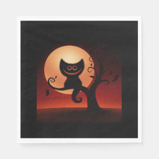 Halloween White Standard Luncheon Napkin/Cat Napkin