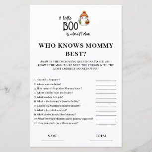Halloween Who Knows Mum Best Baby Shower Game Card