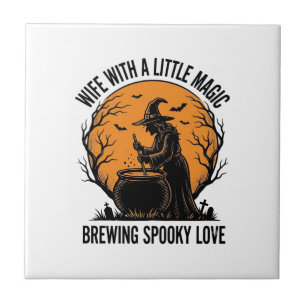 Halloween Wife Shirt Vintage Witch Cauldron Humour Ceramic Tile