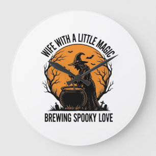 Halloween Wife Shirt Vintage Witch Cauldron Humour Large Clock
