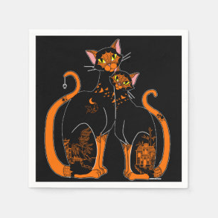 Halloween Willow Pattern Cats Napkin