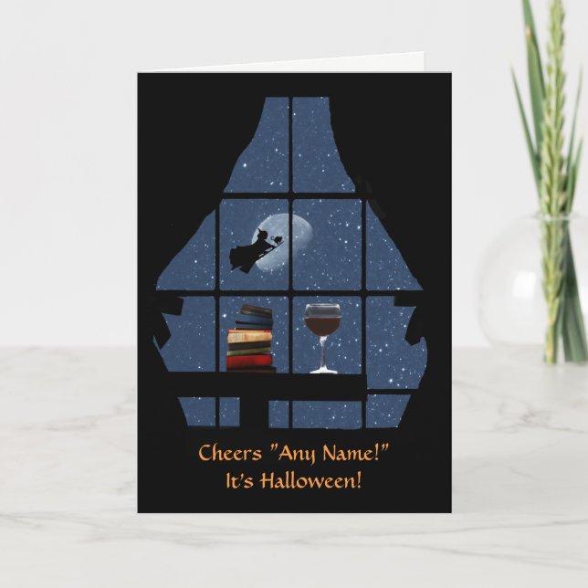 Halloween Wine and Witch Funny Custom Name Card (Front)